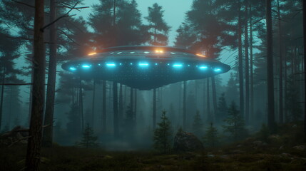 A photograph of an alien flying saucer hovering ov_009