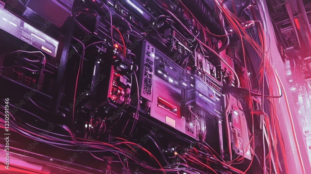 Poster intricate cyberpunk system panel wiring and components