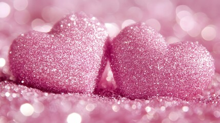 Obraz premium Sparkling Pink Glitter Hearts Valentine's Day Romance