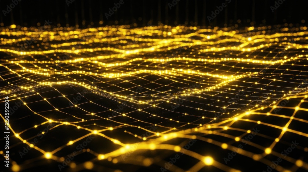 Poster golden waves of digital data network