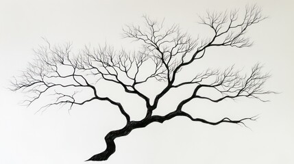 Fototapeta premium Winter tree branch art, minimalist design, white background, wall decor