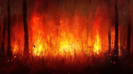Forest Fire Inferno Burning Intensely Through Trees