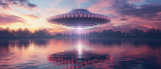 A UFO saucer with rotating lights on the edges hov_003