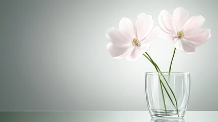 Obraz premium Delicate pink flower gracefully displayed in a clear glass vase against a softly lit background