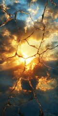 Stunning image of sunlight piercing through cracked clouds, creating a dramatic and surreal sky.