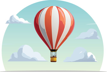 Fototapeta premium clean vector illustration of a hot air balloon floating against a blue sky with stylized clouds