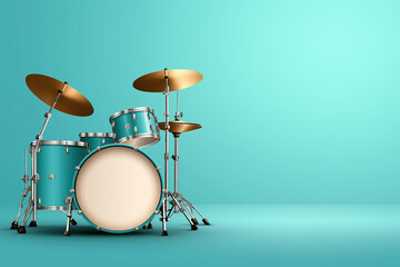 Colorful drum set on vibrant blue background for music enthusiasts and artists