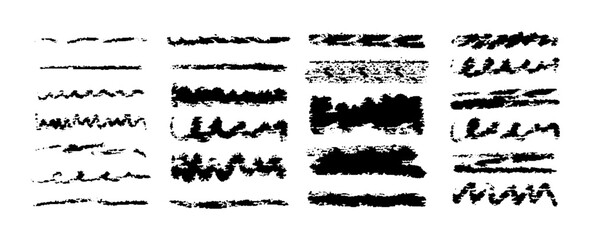 Obraz premium Chalk lines, pencil underlines, crayon stroke by pen, brush scribbles. Vector black charcoal hand drawn sketch elements. Big set