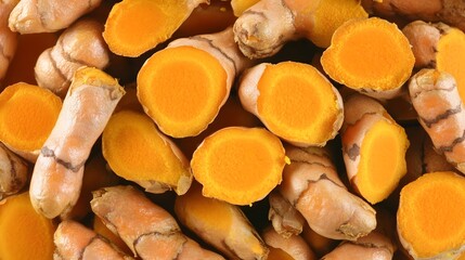 Vibrant Turmeric Roots and Slices Close-up