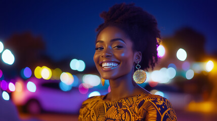 A woman in an elegant dress beams with a smile during a live streaming event, demonstrating the importance of real-time interaction and creating a strong connection with her online