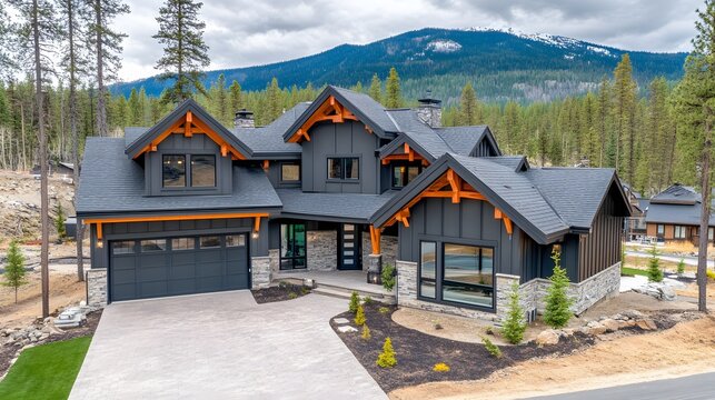 Luxury Mountain Home Exterior Design Aerial View