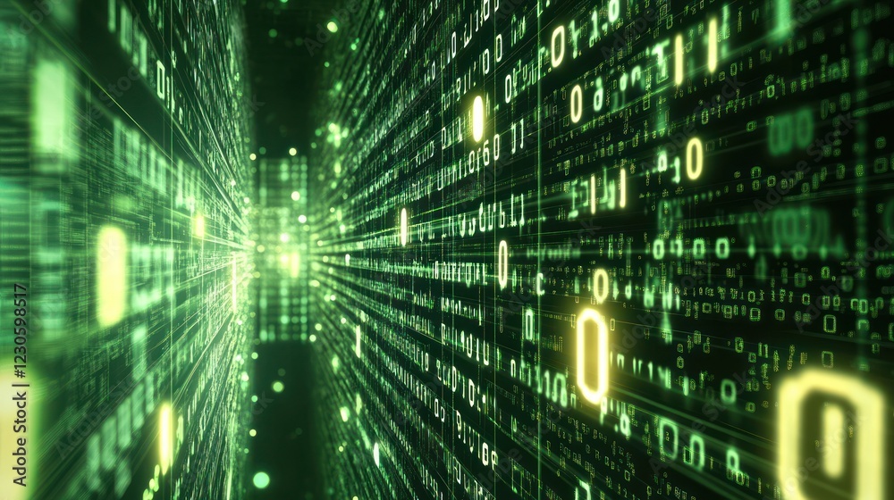 Poster Green Digital Data Stream Tunnel Visualization
