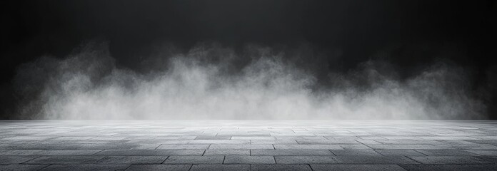 Abstract fog with white cloudiness, mist, or smog drifting over a black background. Captivating swirls of gray smoke. Ideal mockup for your logo. Perfect for a wide-angle horizontal wallpaper or web