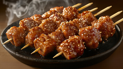 Grilled Meat Skewers with Spices and Rising Smoke