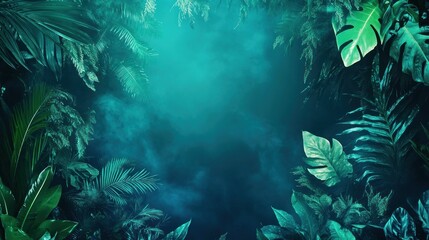 Obraz premium Lush Tropical Foliage Encircles a Mysterious Teal Background