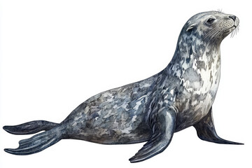 Gray Seal: Watercolor painting of a sleek, spotted marine mammal.