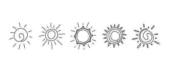Set of sun and sunburst shapes. Sun icons and sunbeam vector in transparent background. Sun abstract icon. 
