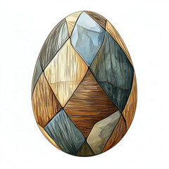 Wooden & stone egg, diamond pattern, artistic rendering.