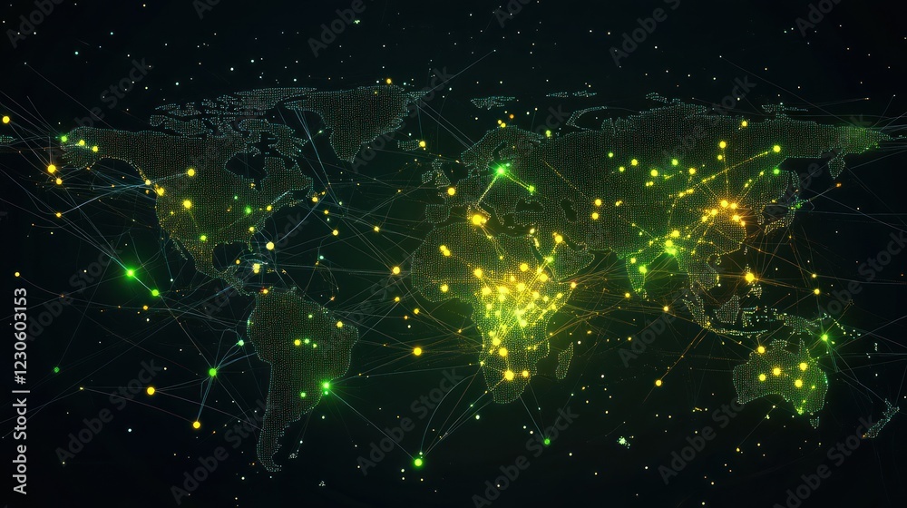 Poster Global Network Connections Illuminating World Map