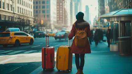 Person with luggage at airport waiting for a cab