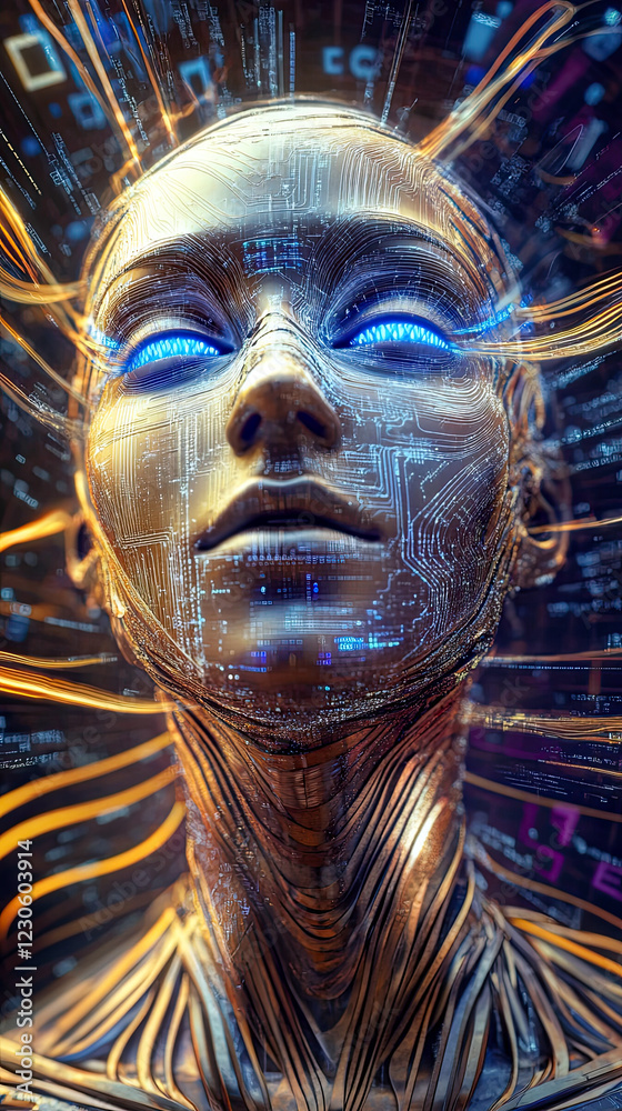 Aufkleber futuristic vision of artificial intelligence with glowing circuits and a metallic allure