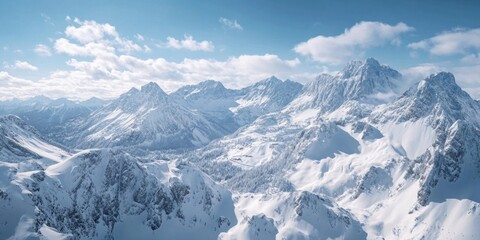 Obraz premium Awe-inspiring scenery of snowy mountains with peaks reaching the sky.