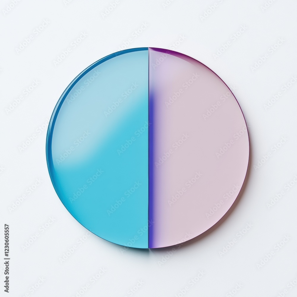 Poster circular design featuring blue and pink halves contrasting in color and style for modern decor. gene