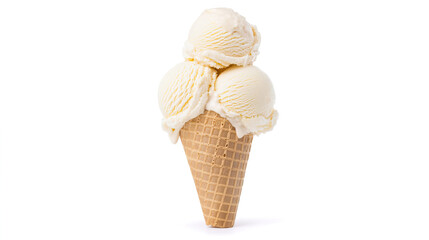Creamy Vanilla Ice Cream in Waffle Cone with Three Scoops