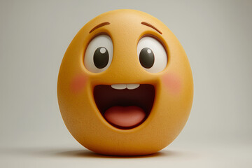 Fototapeta premium Joyful 3D emoticon; wide-eyed, big grin, rosy cheeks.
