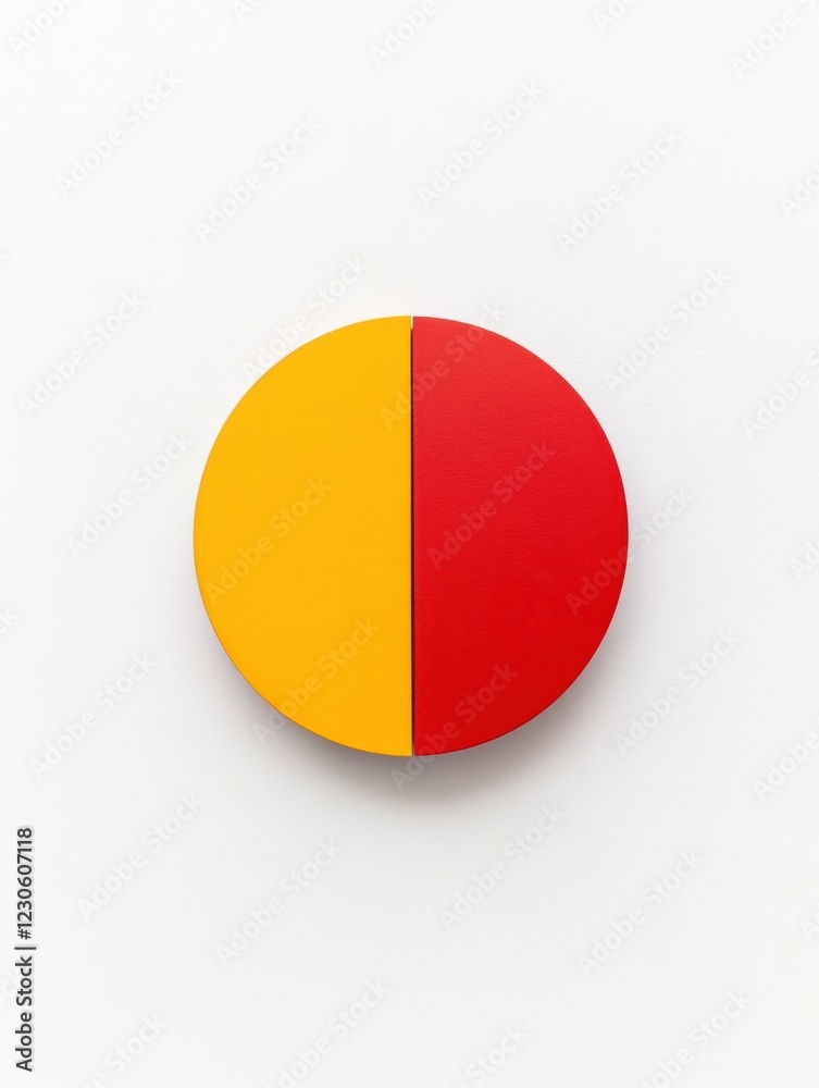 Poster Circular object with bold yellow and red halves placed on a white background for visual impact and design exploration. Generative AI