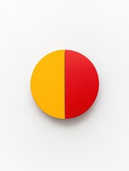 Circular object with bold yellow and red halves placed on a white background for visual impact and design exploration. Generative AI