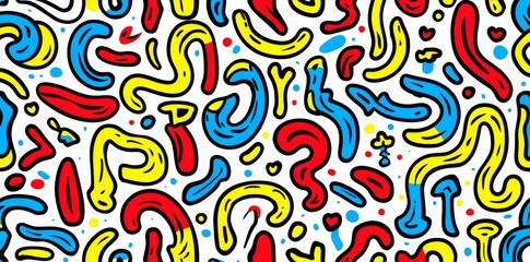 Fun colorful line doodle seamless pattern. Creative minimalist style art background for children or trendy design with basic shapes. Simple childish scribble backdrop