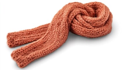 Cozy Twisted Knit Scarf in Warm Terracotta Color on White Background