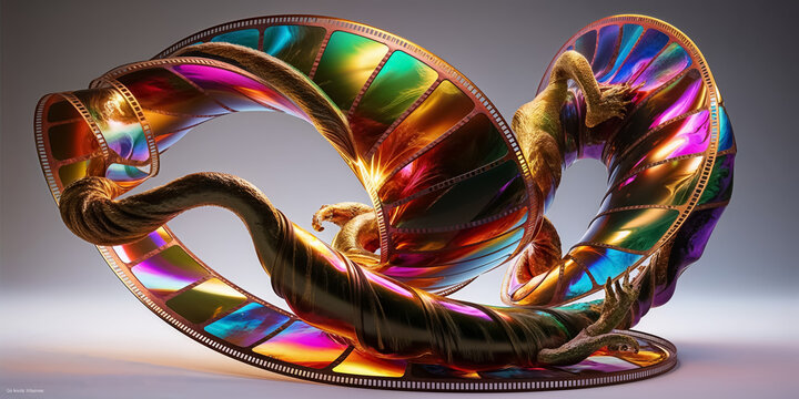 Film stripe shape TV abstract element swirl symbol iridescent rainbow luminous holographic spectrum colorful bright effect design modern contemporary style illustration