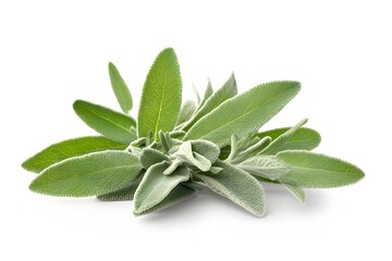Obraz premium Fresh Sage Leaves Herb Bunch Isolated White Background