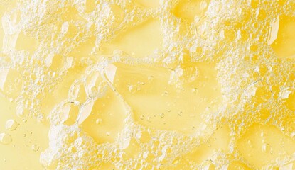 An abstract design featuring yellow bubbles of oil or serum against a copy space background banner, symbolizing cosmetic or spa ingredients