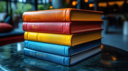 Colorful Leather Bound Books Stacked Neatly