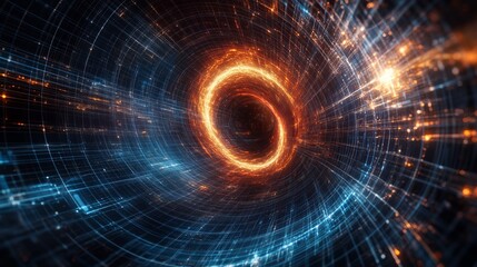 Obraz premium A blue and orange spiral with a hole in the middle. The spiral is surrounded by a blue and orange background