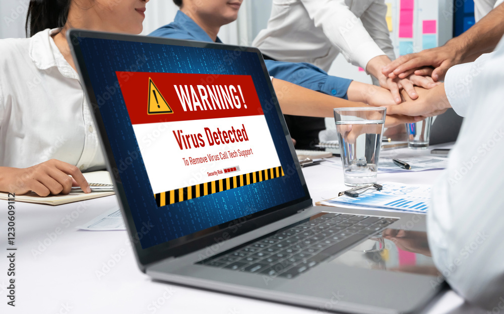 Aufkleber Virus warning alert on computer screen detected brisk cyber threat , hacker, computer virus and malware