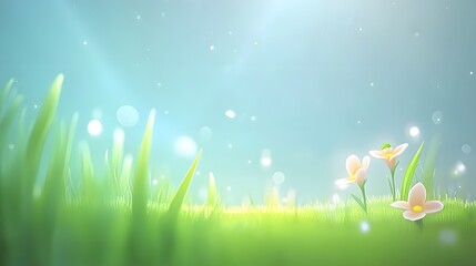 Obraz premium Serene Spring Meadow, Delicate Flowers and Soft Grass