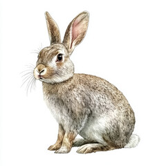 Fototapeta premium Grey rabbit sitting, detailed fur, alert expression.