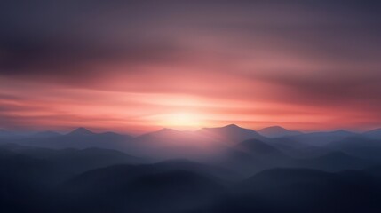 Obraz premium Beautiful landscape of a mountain range at sunset. the sky is a gradient of pink and orange, with the sun setting in the background.