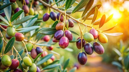 Olives ripening on olive tree branches, rustic, farm,  rustic, farm,olive trees