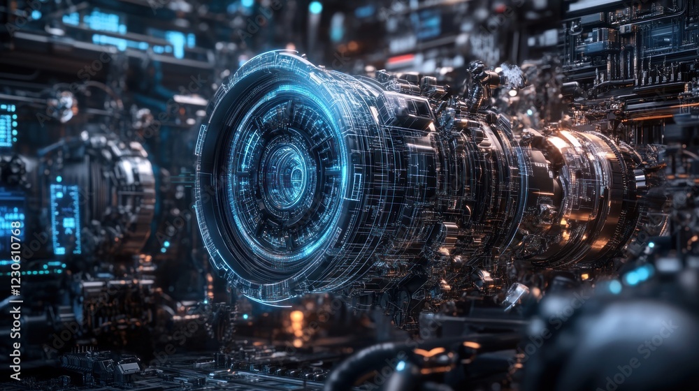 Poster Futuristic Technological Engine Complex System Design