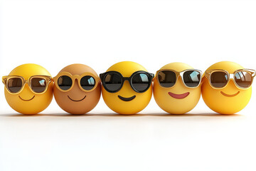 Smiling emojis wearing sunglasses in a row.