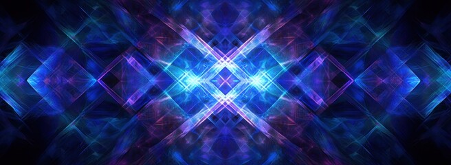 Blue background with light blue and purple stripes, light glowing lines on a dark geometric pattern background Generative AI