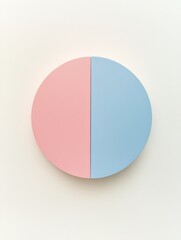 Fototapeta premium Circular wall art split in two colors showcasing a delicate balance between pink and blue hues in a modern setting. Generative AI