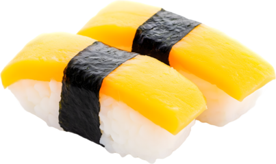 Sushi with yellow egg roll, rolled with seaweed