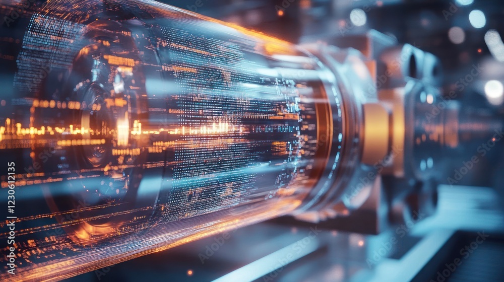 Poster Digital data streams flow through futuristic technology