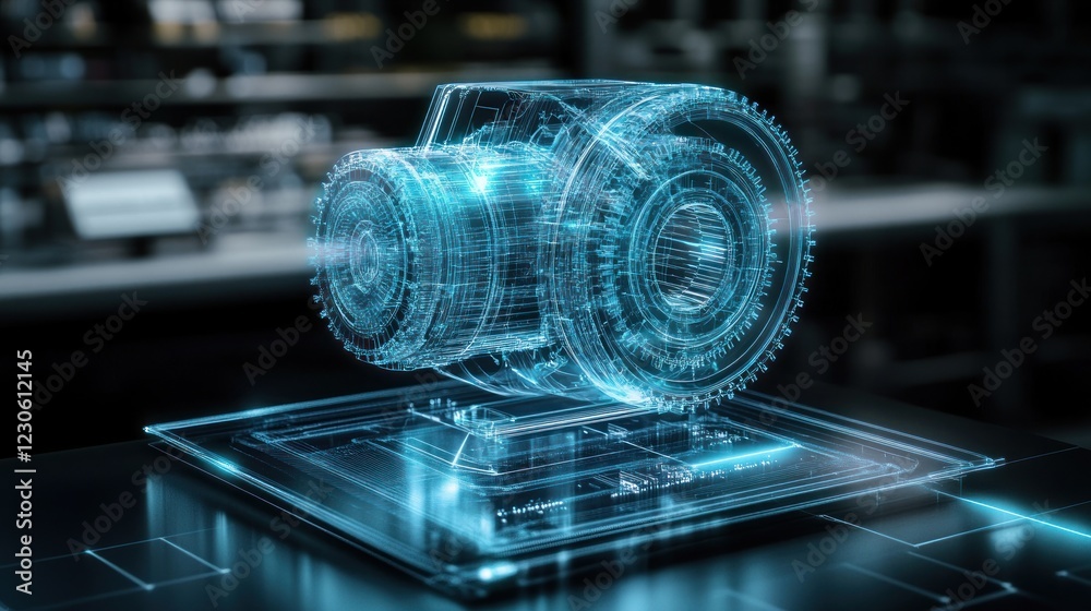 Poster Holographic Engine Design Displaying Complex Internal Components